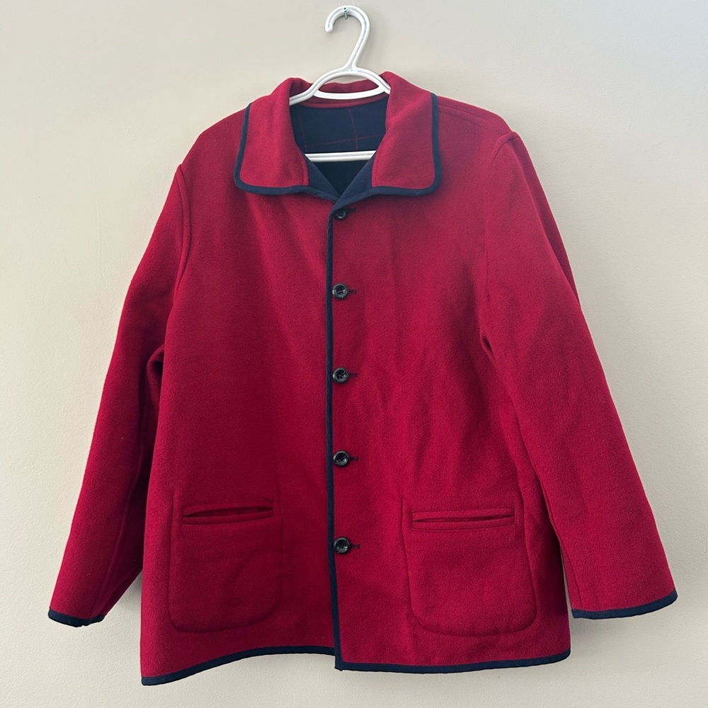 Vintage TABI 90’s Red Reversible Navy Blue Gingham Casual Wool Lightweight Coat - Picture 8 of 8